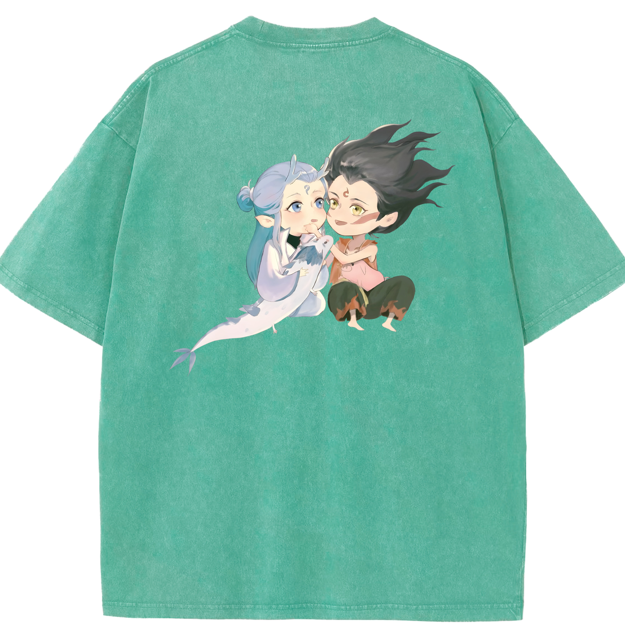 （画像用） Ne Zha 2 ナタ 魔童の大暴れ 綿100% ヴィンテージ風 半袖Tシャツ（背面プリント）